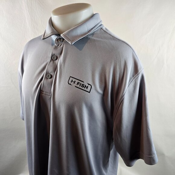 Under Armour Shirt Mens 2XL Gray HeatGear Polo Fish Loose Fit Performance Golf - Picture 4 of 7